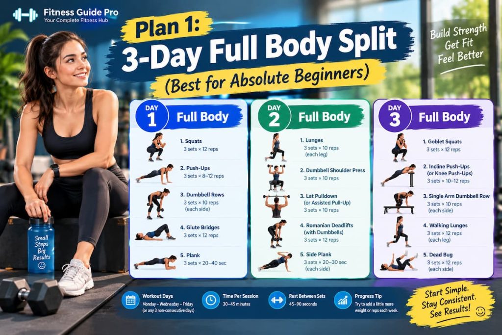 Plan 1: 3-Day Full Body Split (Best for Absolute Beginners)